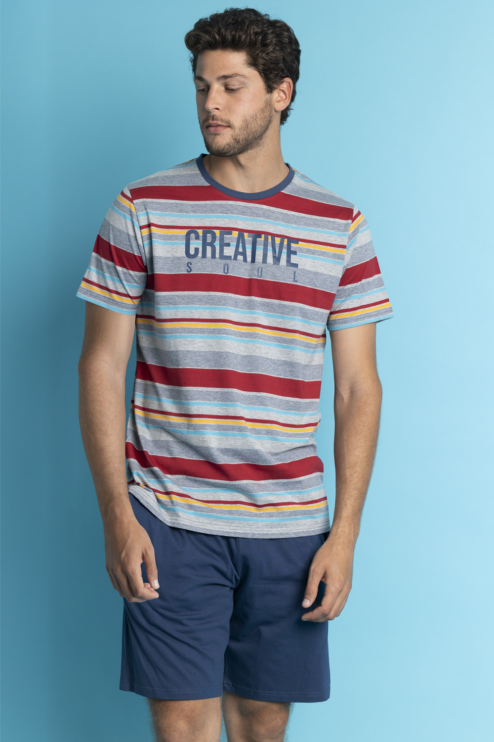 pijama-corto-hombre-algodón-rayas-talla-s-creative
