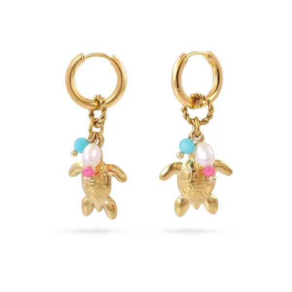 pendientes-mini-aro-charm-tortuga-acero-hipoalergénico
