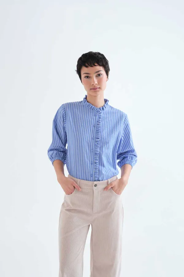 camisa-manga-francesa-azul-rayas-blancas-compañia-fantastica