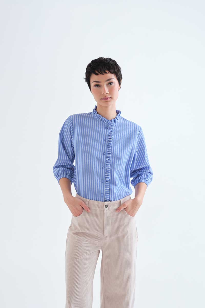 camisa-manga-francesa-azul-rayas-blancas-compañia-fantastica