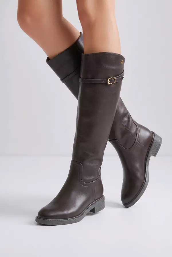 Bota Alta Plana Marrón Chocolate Don Algodon Minimalist 4