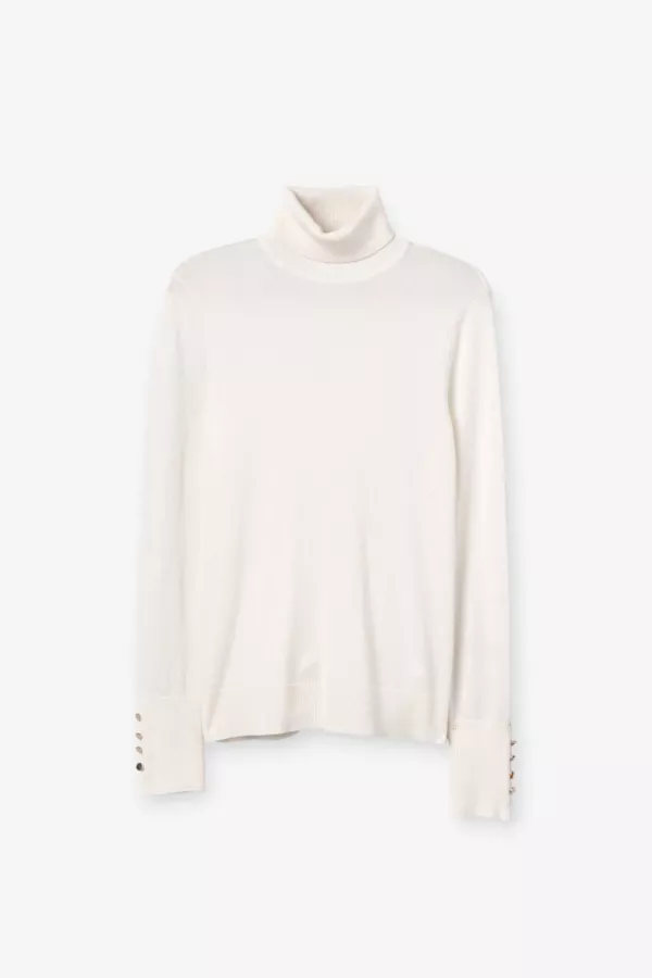 Vega Jersey Basico Punto Fino Cuello Vuelto Blanco